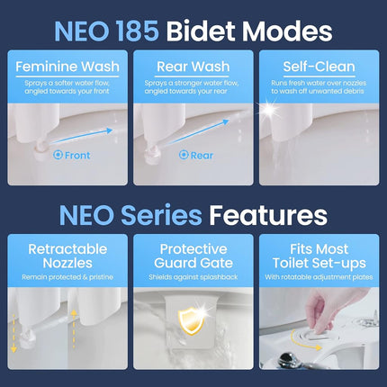 LUXE Bidet Neo 185 (Elite) Non-Electric Bidet Toilet Attachment w/Self-Cleaning Dual Nozzle and Easy Water Pressure Adjustment for Sanitary and Feminine Wash (Blue and White) 13.5 x 7 x 3 inches