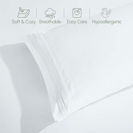Elegant Comfort Luxurious 1500 Premium Hotel Quality Microfiber Three Line Embroidered Softest 4-Piece Bed Sheet Set, Wrinkle and Fade Resistant, Full, White