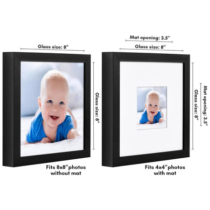 Cadre photo Americanflat 20x20 cm avec verre incassable - Utiliser comme cadre 10x10 cm avec passe-partout ou afficher une photo 20x20 cm sans passe-partout - Collection Soho - Cadres carrés à moulure profonde pour table ou mur - Noir
