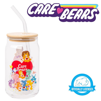 Silver Buffalo Care Bears Heart Cousins Brave Lion Playful Monkey Gentle Lamb Cozy Penguin Lotsa Elephant Bright Raccoon Proud Cat Loyal Dog Treat Pig Swift Rabbit Glass Jar Tumbler w Bamboo Lid, 16oz
