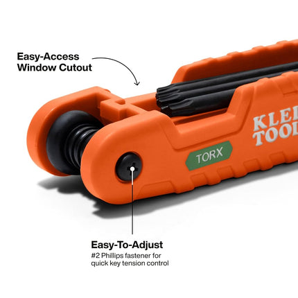KLEIN TOOLS 70550T Pro Folding Hex Key Set, 10-Key Torx Sizes T6 to T40, Heat-Treated Alloy Steel, High-Leverage Blades