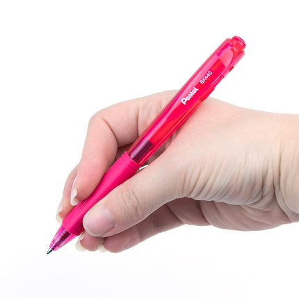 Pentel BK440 Retractable Ballpoint Pen and Ergonomic Triangular Grip Zone Pack of 12 Pink