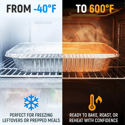 Paclord Aluminum Pans with Lids - 9" x 13" Half Size Foil Pans with Lids, Pack of 50 Pans and 50 Lids, USA-Made Disposable Aluminum Trays for Chafing Racks - Great for Cooking, Heating, Food Storing