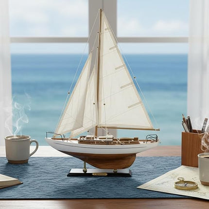 SAILINGSTORY Wooden Sailboat Model Decor Boat Model Ship Sailboat Decor Yacht Model Concordia Antique Finish Ivory