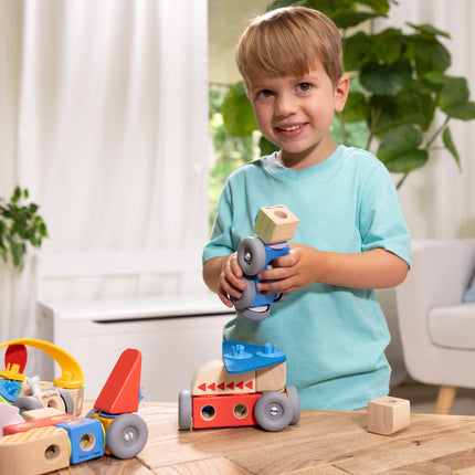 Melissa & Doug Blockables Snap And Play - Vehicles | Wooden Building Blocks, Creative Toys for Kids, 54 Pcs Set | Age 2+ - FSC Certified