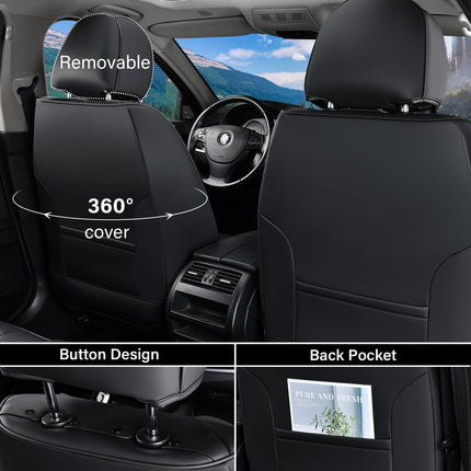Coverado Leather Seat Covers for Car, Waterproof Car Seat Covers Full Set, 2 in 1 Conversions Car Seat Cover Protector Car Accessories Universal Fit for Most Cars SUVs and Trucks（Black&Gray