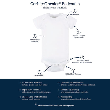 Gerber Baby 5 Pack Onesies Multi-Packs Bundle Interlock 180 GSM, White, 0-3 Months