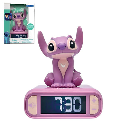 LEXIBOOK, Disney Stitch, Angel Night Light Alarm Clock, Sounds and Melodies, Backlit LCD Screen, Luminous, Snooze, Pink, RL800D1