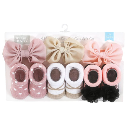 Hudson Baby Girl's Headband and Socks Giftset, Blush Taupe, One Size