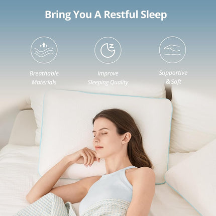 EGOHOME Memory Foam Pillow for Sleeping Queen Size, Medium Soft Bed Pillow with Washable Removable Cover for Back, Stomach,Side Sleepers White 16" x 24"
