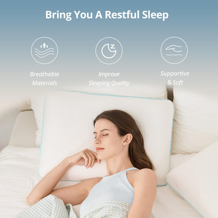 EGOHOME Memory Foam Pillow for Sleeping Queen Size, Medium Soft Bed Pillow with Washable Removable Cover for Back, Stomach,Side Sleepers White 16" x 24"