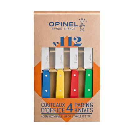 Opinel 112 Assorted Classic Colors Kitchen Paring Knives (Set of 4), Blue/Yellow