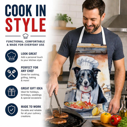 Caroline's Treasures Border Collie The Chef Apron Cooking Kitchen Server Baking Crafts Gardening for Adult Women Men, Unisex, Large, Multicolor