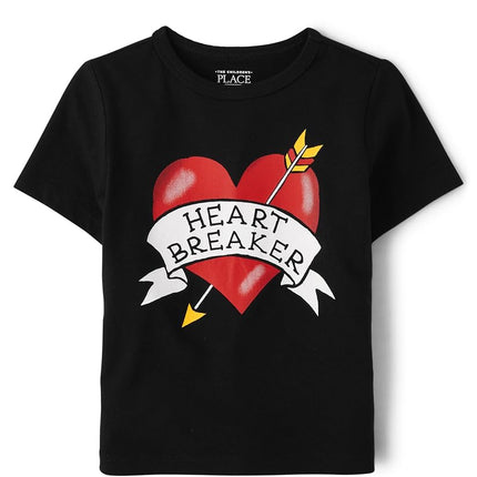 Camiseta gráfica estampada de manga corta The Children's Place para bebés y niños pequeños, rompecorazones de San Valentín, 5T