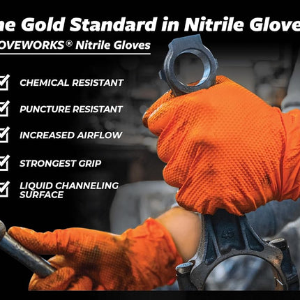 AMMEX Gwon Gloveworks Orange Nitrile Glove, Latex Free, Disposable, Powder Free, Large (Box of 100)