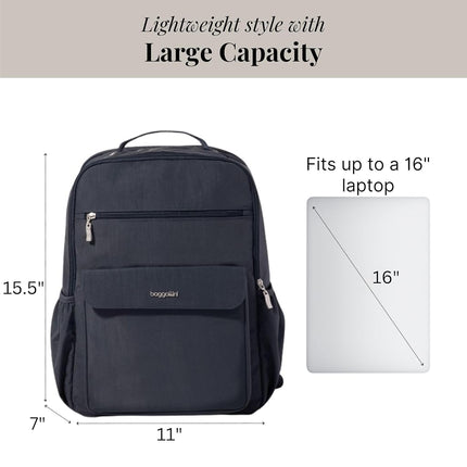 Baggallini Women's Backpack-11x15.5" Lightweight Water-Repellent Nylon Travel Bag W/Padded Sleeve & RFID Everyday Laptop Backpack, French Navy, One Size