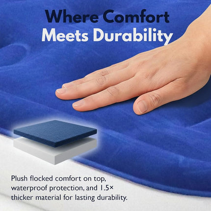 King Koil Luxury Toddler Inflatable Child Airbed, Travel Bed with Built-in Safety Bumper, Portable Air Mattress for Kids, Includes High-Speed Pump - Blue
