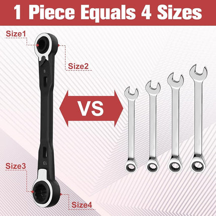 GOLD DEER 4-in-1 Reversible Ratcheting Box Wrench Set Metric 8mm 10mm 12mm 13mm Double Box End Wrench Set Ratchet Wrenchs,72-Tooth Ratcheting Gear,CR-V Steel