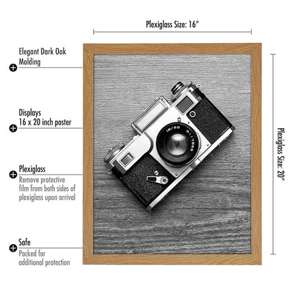 Americanflat 16x20 Poster Frame in Oak with Polished Plexiglass - Horizontal and Vertical Formats with Included Hanging Hardware