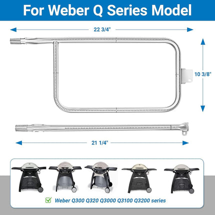 Uniflasy 65032 Burner Tube for Weber Q300, Q320, Q3000, Q3200 Gas Grills, Stainless Steel Grill Burner Tube Set Replacement for Weber Q Series 60036, 80385, 13122, 404341, 57060001, 586002 Gas Grills