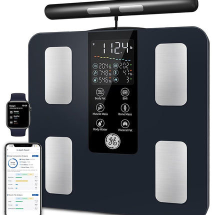 GE Smart Scale for Body Weight: 8-Electrode Digital Bathroom Scale for Body Weight Fat BMI Muscle Mass Full Body Composition Analyzer 27 Measurements Bluetooth Highly Accurate Weighing Scale, 400 lbs