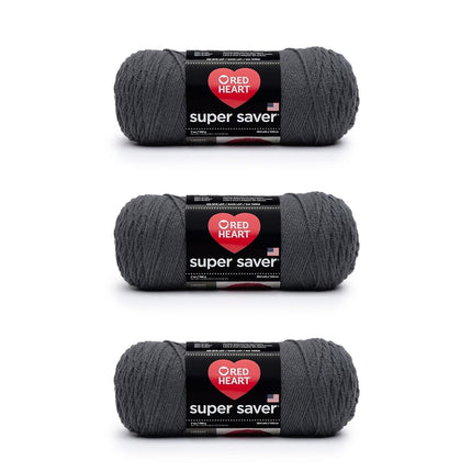 Red Heart Super Saver Pack of 3 - Charcoal - 7oz/198g - Acrylic - 4 Medium (Worsted) - 364 Yards - Knitting, Crocheting, Crafts & Amigurumi