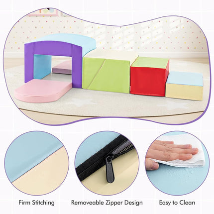 OLAKIDS Climbing Toys for Toddlers, 6 Piece Indoor Baby Foam Blocks Soft Play Set with PU Leather, Kids Climb and Crawl Sliding Activity Structure Gym Playground Climber