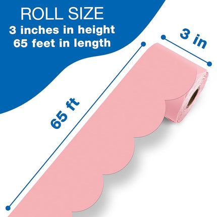 Carson Dellosa 65Ft of Dusty Rose Bulletin Board Borders, 1 Roll of Pink Scalloped Trim for Rolling Whiteboard, Cork and Posterboard, Party, Easter, Spring Decorations, and Classroom Decor