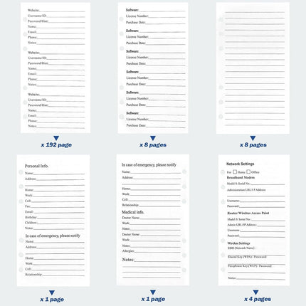 A6 Password Book Refills - 576 Entires Password Notebook Refill Paper with Alphabetical Tabs, Large Print Internet Log Book Replacement Pages, 224 Pages, 6.8in x 4.1in
