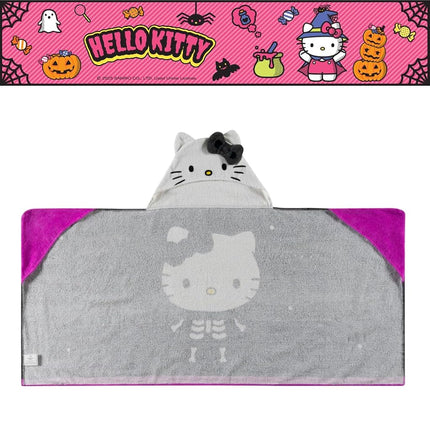 Sanrio Hello Kitty Skeleton Halloween Kids Super Soft Bath/Pool/Beach Soft Cotton Terry Hooded Towel Wrap, 24 in x 50 in, (Officially Licensed Product) by Franco