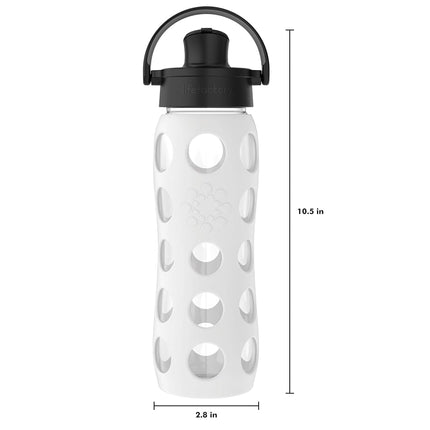 Lifefactory 22-Ounce Glass Water Bottle with Active Flip Cap and Protective Silicone Sleeve, Optic White