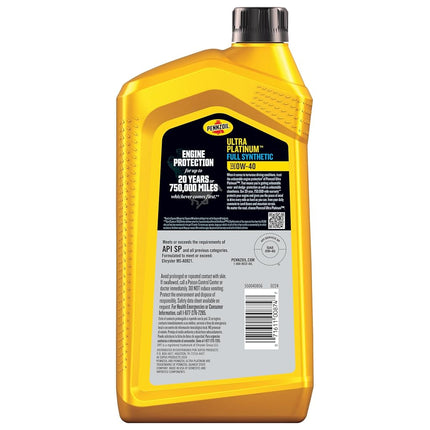 Pennzoil Ultra Platinum Full Synthetic 0W-40 Motor Oil, 1 Quart