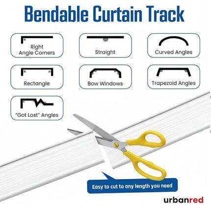 UrbanRed Ceiling Curtain Track - Mount for Curtain Rail With Track System - Bunk Bed and RV Curtains - Bendable (7 Meters / 22.9 FT)