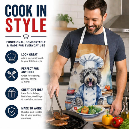 Caroline's Treasures Bergamasque Chien de Berger Le Tablier de Chef Cuisine Serveur Cuisson Artisanat Jardinage pour Adultes Femmes Hommes, Unisexe, Grand, Multicolore