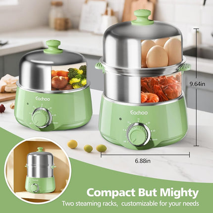 CACHOO - Fast 14 Egg Stainless Steel Egg Boiler with 30 Minute Timer & Auto Shut Off, Compact Electric Vegetable Steamer for Cooking, Dishwasher Safe,
