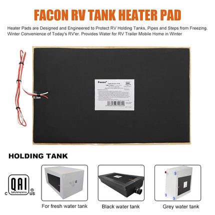 Facon 12" x 18"12V RV Tank Heater Pad with Thermostat - 2Pack, Prevents Freezing for 50 Gallons Fresh/Grey/Black Holding Water Tanks, QAI Certified
