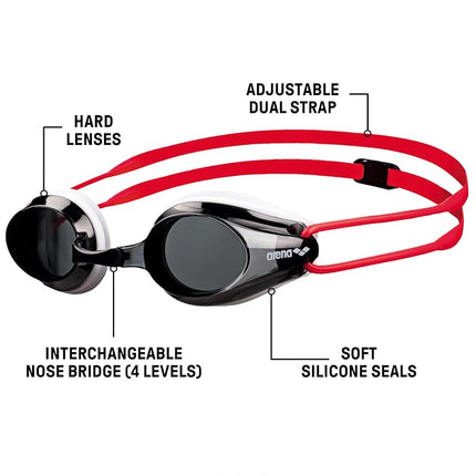 ARENA Tracks Jr Youth Swim Goggles, Smoke/White/Red, Junior