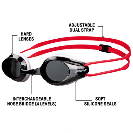 ARENA Tracks Jr Youth Swim Goggles, Smoke/White/Red, Junior