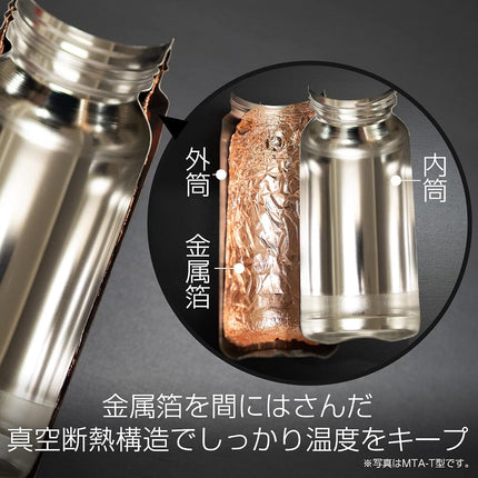 Tiger Thermos Flask MMZ-W060VW Dishwasher Safe, 20.3 fl oz (600 ml), White Water OK, Screw Stainless Steel Bottle, Lid and Seal are Integrated for Washing Only 2 Pieces, Easy Cap, Vacuum Insulated,
