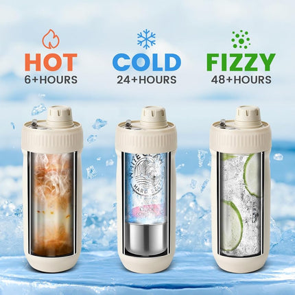 MAXSO Sealed Can Cooler Fizz Lid Can Cover for 12 oz Regular, Slim Skinny Cans & As Thermal Bottle (Ivory White, 5-in-1)