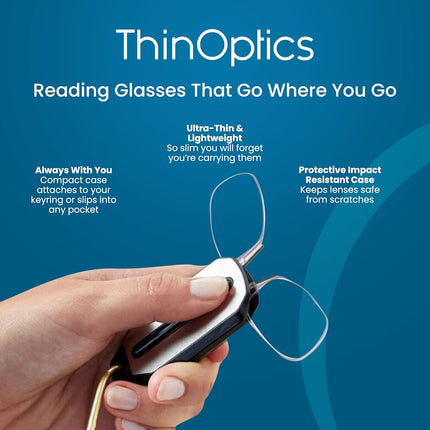 ThinOptics Foldable Reading Glasses 2.50, Clear, Keychain, Armless, Compact