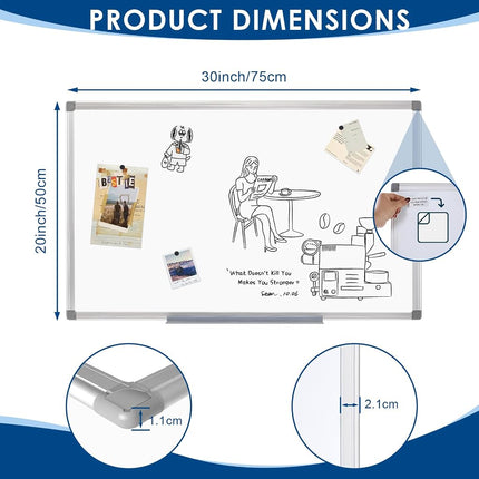 SWANCROWN Whiteboard 76x51cm, Magnetic Whiteboard, Silver Aluminum Frame
