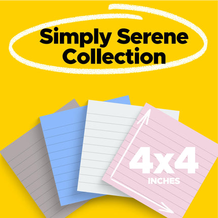 Post-it Super Sticky Notes, 4 Lined Sticky Note Pads, 4 x 4 in., School Supplies, Office Products, Sticky Notes for Vertical Surfaces, Monitors, Walls and Windows, Simply Serene Collection