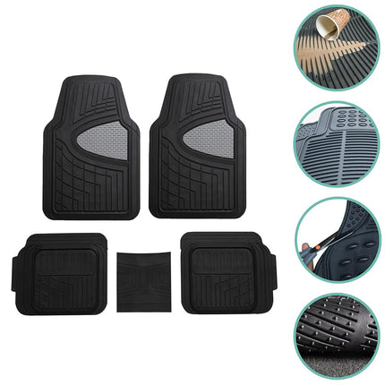 FH Group Automotive Floor Mats - Heavy-Duty Rubber Floor Mats for Cars, Universal Fit Full Set, Climaproof Floor Mats, Trimmable Floor Mats for Most Sedan, SUV, Truck Floor Mats Gray Black