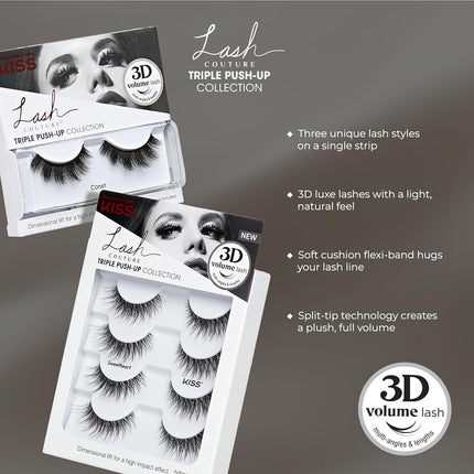 KISS Lash Couture Triple Push Up Collection, 3D Volume False Eyelashes with Triple Design Technology, Multi-Angles & Lengths, Cruelty-Free, Contact Lens Friendly, and Reusable, Style Teddy, 1 Pair