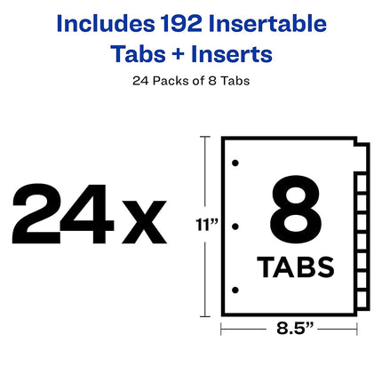 Avery 8-Tab Binder Dividers, Insertable Clear Big Tabs, 24 Sets, 2 Packs (11115)