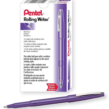 Pentel Rolling Writer Pen, 0.4Millimeter Cushion Ball Tip, Violet Ink, Box of 12 (R100-V)