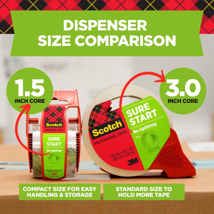 Ruban d'emballage Scotch Sure Start, transparent, ruban d'emballage de Noël avec déroulement silencieux et démarrage facile, 48 mm x 22,8 m, 6 rouleaux