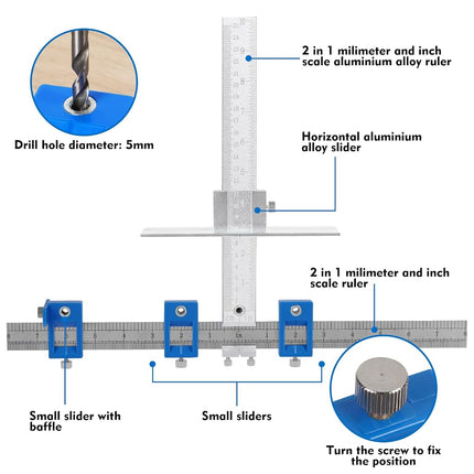 Metal Cabinet Hardware Jig, Punch Locator Drill Guide,Wood Drilling Dowelling Guide for Installation of Handles Knobs on Doors and Drawer, Cabinet Template Tool for Handles and Pulls