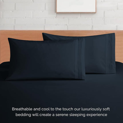 Elegant Comfort 4-Piece Bed Sheet Set - Luxury Bedding 1500 Premium Hotel Quality Microfiber, All Around Elastic 18-24 Inches Deep Fitted Sheet- Extra Deep Pocket Sheets, Full, Black